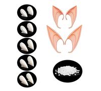 Anguxer Dientes de Vampiro, 5 PCS Dientes Vampiro + 2 PCS Orejas Elfo, para Accesorios de Fiesta de Vampiros/Elfos, Accesorios de Fiesta de Halloween