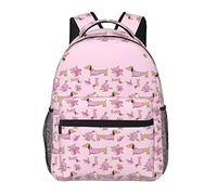 ANGYANG Mochila informal Dachshund Pink Floral Wiener Dog Mochila clásica Mochila escolar resistente al agua Mochila informal con bolsillos laterales