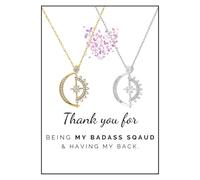 Angyape Regalos de Badass para mujer, collar con texto en inglés «To My Badass Squad We Always Have Each Other's Back», collares geométricos con sol a juego, estrella y luna, collar de plata de