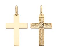 Anhänger De Oro Amarillo 14 Ct Cruz 30x16mm 585 Diamantado Brillante Doble Cara