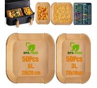 Anhow 100 Piezas Papel para Freidora de Aire, Papel Horno para Freidora sin Aceite, Rectángulo de Desechable para Philips Airfryer 3000 Series/5000 Series, Cecotec DMS 5,5L/3,5L Air Fryer