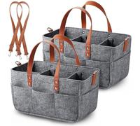 Anhow 2 Piezes Bolsa de Fieltro, 16L Bolsa Compra Cesta de la Compra de Fieltro Plegable y Versátil con Compartimento y Bolsillo para Compras, Picnic, Leña, Juguetes - Gris Oscuro/ 38x23x18 cm