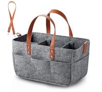 Anhow Bolsa de Fieltro, 16L Bolsa Compra Cesta de la Compra de Fieltro Plegable y Versátil con Compartimento y Bolsillo para Compras, Picnic, Leña, Juguetes - Gris Oscuro/ 38x23x18 cm
