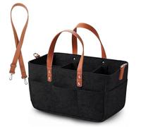 Anhow Bolsa de Fieltro, 30L Bolsa Compra Cesta de la Compra de Fieltro Plegable y Versátil con Compartimento y Bolsillo para Compras, Picnic, Leña, Juguetes - Negro/ 40x27x27 cm