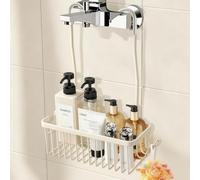 Anhow Cesta Ducha Colgar, Estanteria Ducha sin Taladro, Beige | Colgador Ducha Aluminium, Accesorios Baño Jabonera Ducha Estante de Duchade, 31x12x38 cm