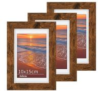 Anhow Marco de Fotos Nogal 10x15 cm, Juego de 3 Marcos para Cuadros MDF de Madera con Paspartú para Decoración Hogar, Portaretratos para Fotos con Cristal AcríLico, para Exposición en Pared o Mesa