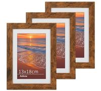 Anhow Marco de Fotos Nogal 13x18 cm, Juego de 3 Marcos para Cuadros MDF de Madera con Paspartú para Foto de 9x14 cm, Portaretratos para Fotos con Cristal AcríLico, para Exposición en Pared o Mesa