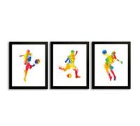 ANHUIB Juego de 3 pósteres coloridos de fútbol con marco, murales para habitación infantil, juego de imágenes de fútbol, juego de pósteres para adolescentes, niños, dormitorio, lienzo deportivo para