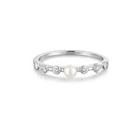 ANIA HAIE Anillo de Mujer Chic Creator Freshwater Pearl and White Cubic Zirconia Bezel Set Ring aus 925 Sterling Silber besetzmit Einer Süßwasserperle und 6 Zirkonia (EUGröße: 54)