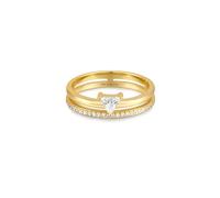 ANIA HAIE Anillo para Mujer Sunshine Chaser Double White Triangle Stacker de Plata de Ley 925 chapada en Oro de 14 Quilates, con 25 circonitas, Talla 54, Incluye Paquete de Regalo