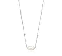 ANIA HAIE Collar de mujer de plata de ley con circonita y colgante de perlas de agua dulce, longitud 38 cm + 5 cm de extensión, incluye caja de regalo