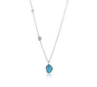 ANIA HAIE Collar para mujer con colgante de plata de ley, con dos placas de plata y un colgante turquesa, longitud 46 cm + 5 cm de extensión, incluye paquete de regalo