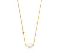 ANIA HAIE Collar para mujer de plata de ley chapada en oro de 14 quilates, con circonita y un colgante de perlas de agua dulce, longitud 38 cm + 5 cm de extensión, incluye paquete de regalo