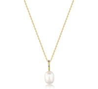 ANIA HAIE Collar para mujer moderno de plata de ley 925 chapada en oro de 14 quilates, con 16 piedras de color y una perla, tamaño: 45 cm + 5 cm de extensión, incluye paquete de regalo