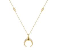 ANIA HAIE Collar Tide Echo para mujer, plata de ley 925, chapado en oro de 14 quilates, colgante de media luna con 66 circonitas engastadas, longitud: 66 cm, incluye paquete de regalo