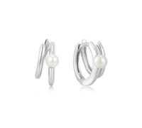 ANIA HAIE Pendientes de aro Chic Creator Parallel Duo Freshwater Pearl Huggies de plata de ley 925, adornados con 2 perlas de agua dulce, tamaño: 13,5 x 5,7 mm, incluye caja de regalo