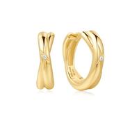 ANIA HAIE Pendientes de aro Dusk Divas Cross Duo Huggies de plata de ley 925 chapada en oro de 14 quilates, con 2 circonitas cúbicas, tamaño: 11,7 x 5 mm, incluye paquete de regalo