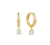 ANIA HAIE Pendientes de aro Dusk Divas Drop Solitaire Huggies de plata de ley 925 chapada en oro de 14 quilates, con 2 circonitas cúbicas, tamaño: 8,5 x 1,5 mm, incluye paquete de regalo