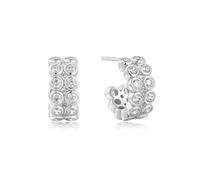 ANIA HAIE Pendientes de aro para mujer Chic Creator Double Row White Zirconia Bezel Set Stud Huggies de plata de ley 925, adornado con 52 circonitas, tamaño: 8,5 x 6,1 mm, incluye caja de regalo
