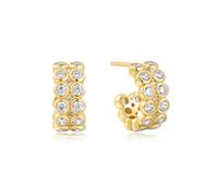 ANIA HAIE Pendientes de aro para mujer Chic Creator Double Row White Zirconia Bisel Set Stud Huggies de plata de ley 925 chapada en oro de 14 K, adornado con 52 circonitas cúbicas, tamaño: 8,5 x 6,1