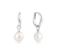 ANIA HAIE Pendientes de aro para mujer Chic Creator Freshwater Pearl Drop Hoops de plata de ley 925, adornados con 2 perlas de agua dulce, tamaño: 12 x 1,5~3 mm, incluye caja de regalo