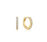 ANIA HAIE Pendientes de aro para mujer, de plata de ley chapada en oro de 14 quilates, con 18 circonitas de 12 mm de diámetro, incluye caja de regalo