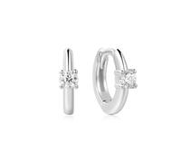 ANIA HAIE Pendientes de aro para mujer Dusk Divas Solitaire Cubic Zirconia Mini Huggies de plata de ley 925 con 2 circonitas cúbicas, tamaño: 6,5 x 1,2 mm, incluye caja de regalo