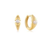 ANIA HAIE Pendientes de aro para mujer, modernos, de plata de ley 925, chapados en oro de 14 quilates, con 2 perlas de concha, tamaño: 14 x 11 mm, incluye paquete de regalo
