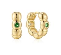 ANIA HAIE Pendientes de aro Tide Echo de plata de ley 925 chapados en oro de 14 quilates, con 4 circonitas verdes, diámetro: 9,5 mm, incluye paquete de regalo