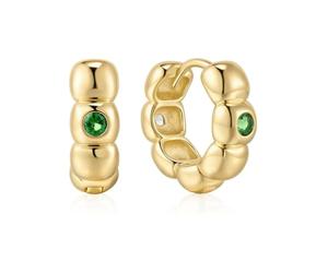 ANIA HAIE Pendientes de aro Tide Echo de plata de ley 925 chapados en oro de 14 quilates, con 4 circonitas verdes, diámetro: 9,5 mm, incluye paquete de regalo