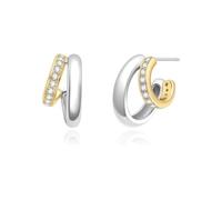 ANIA HAIE Pendientes de aro TIDE ECHO Two Stone de plata de ley 925 chapada en oro de 14 quilates, con 28 circonitas, diámetro: 8,5 mm, incluye paquete de regalo