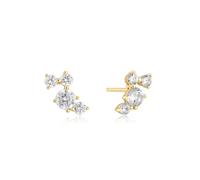 ANIA HAIE Pendientes de mujer Chic Creator Pavé Climber Stud pendientes de plata de ley 925 chapados en oro de 14 quilates, adornados con 8 circonitas cúbicas, tamaño: 0,5 x 5,5 mm, incluye caja de