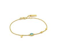ANIA HAIE Pulsera para mujer Mineral Glow Turquoise Discs de plata de ley chapada en oro de 14 quilates, tres placas de oro, un colgante turquesa, longitud 16,5 cm + extensión de 2 cm, incluye paquete