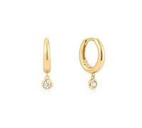 ANIA HAIE Sunshine Chaser - Pendientes de aro para mujer, plata de ley 925, chapados en oro de 14 quilates, adornados con 2 circonitas cúbicas, tamaño: 8,5 x 1,5-2,7 mm, incluye paquete de regalo
