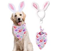 ANIAC Juego de diadema para perro de Pascua y bandanas de huevo, disfraz de orejas de conejo de felpa para perros pequeños, medianos y grandes, accesorios de disfraz de Pascua para gato y perro (rosa