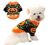 ANIAC Suéter de Halloween para perro pequeño, calabaza, gato, cuello alto, ropa de punto, cálido, disfraz de Halloween, disfraz de calabaza y gato, ropa para cachorros y niñas (negro y naranja, L)