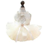 ANIAC Vestido bordado para perro pequeño, vestido tutú de princesa con anillo de correa, ropa de gato, ropa de chihuahua yorkie para cumpleaños, boda (XS, champán)