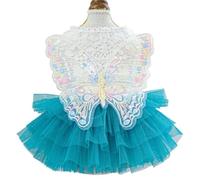 ANIAC Vestido de mariposa para perro con tutú azul, ropa divertida para perro con ala, vestido de cachorro para perro pequeño, disfraz de mariposa, traje de gato para Halloween, cumpleaños, boda (azul