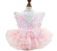 ANIAC Vestido de mariposa para perro con tutú rosa, ropa divertida para perro con ala, vestido de cachorro para perro pequeño, disfraz de mariposa, traje de gato para Halloween, cumpleaños, boda