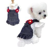 ANIAC Vestido de mezclilla para cachorros pequeños, ropa de perro con anillo en D y bolsillo, vestidos de arnés para gato hembra, lindos trajes de chihuahua de Shih Tzu Yorkies, ropa de verano para