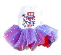 ANIAC Vestido para perro del 4 de julio con estrellas, ropa de cachorro de independencia para perro pequeño, primer día independiente, traje patriótico para mascotas, falda tutú de princesa