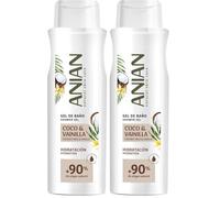 ANIAN - Gel de Baño Coco y Vainilla, 750 ml, Limpia e Hidrata la Piel, Nutre sin Dejar Sensación Grasa, Aroma a Vainilla, para Todo Tipo de Piel, +90% Ingredientes de Origen Natural (Paquete de 2)