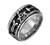 ANIEJUFI Anillo giratorio masónico masónico de acero inoxidable para hombre, con sello vintage para aliviar la ansiedad, Metal, Sin piedras preciosas