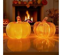 Aniepaa Decoracion Otoño Calabazas, 2 Unidades Calabazas Luce con LED | Decoración Otoñol Calabazas, Halloween Iluminadas para Festival Otoño, Fiesta Cosecha Halloween Navidad