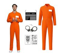 Aniepaa Disfraz Preso Halloween, Disfraz Prisionero Hombre Mujer, Disfrazs Halloween Adulto Terror, Traje Preso Naranja Mono Orange Disfrazs Prisionero Adulto Criminal (Naranja, 2XL)