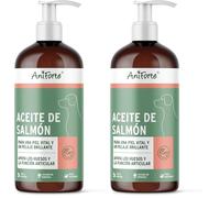 AniForte Aceite de Salmón para Perros 1 Litro - 100% Natural. Contiene Ácidos Grasos Omega 3, EPA, DHA Y Linolénico. Beneficioso para Huesos Fuertes y Pelaje Brillante (Paquete de 2)