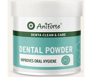 AniForte Denta Clean and Care Powder 300g para perros y gatos. Producto natural para dientes blancos, aliento fresco y prevención de Plaque. Cuidado dental en polvo.