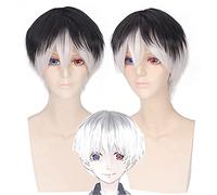 AniGhoul Kaneki Ken Wig Short Straight Black White Mix Synthetic Hair CostuCosplay Wigs + Wig Cap