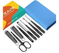 ANIHCANO - Kit de manicura y pedicura, profesional 8 en 1 de acero inoxidable de alta calidad con funda de piel sintética (negro)