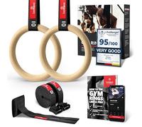 Anillas de Gimnasia de Madera | para Entrenamientos gimnásticos | Workout Set con Anclaje para Puerta, Hebillas, Correa y guía de Ejercicios | Gimnasio/Deporte en casa | Adultos
